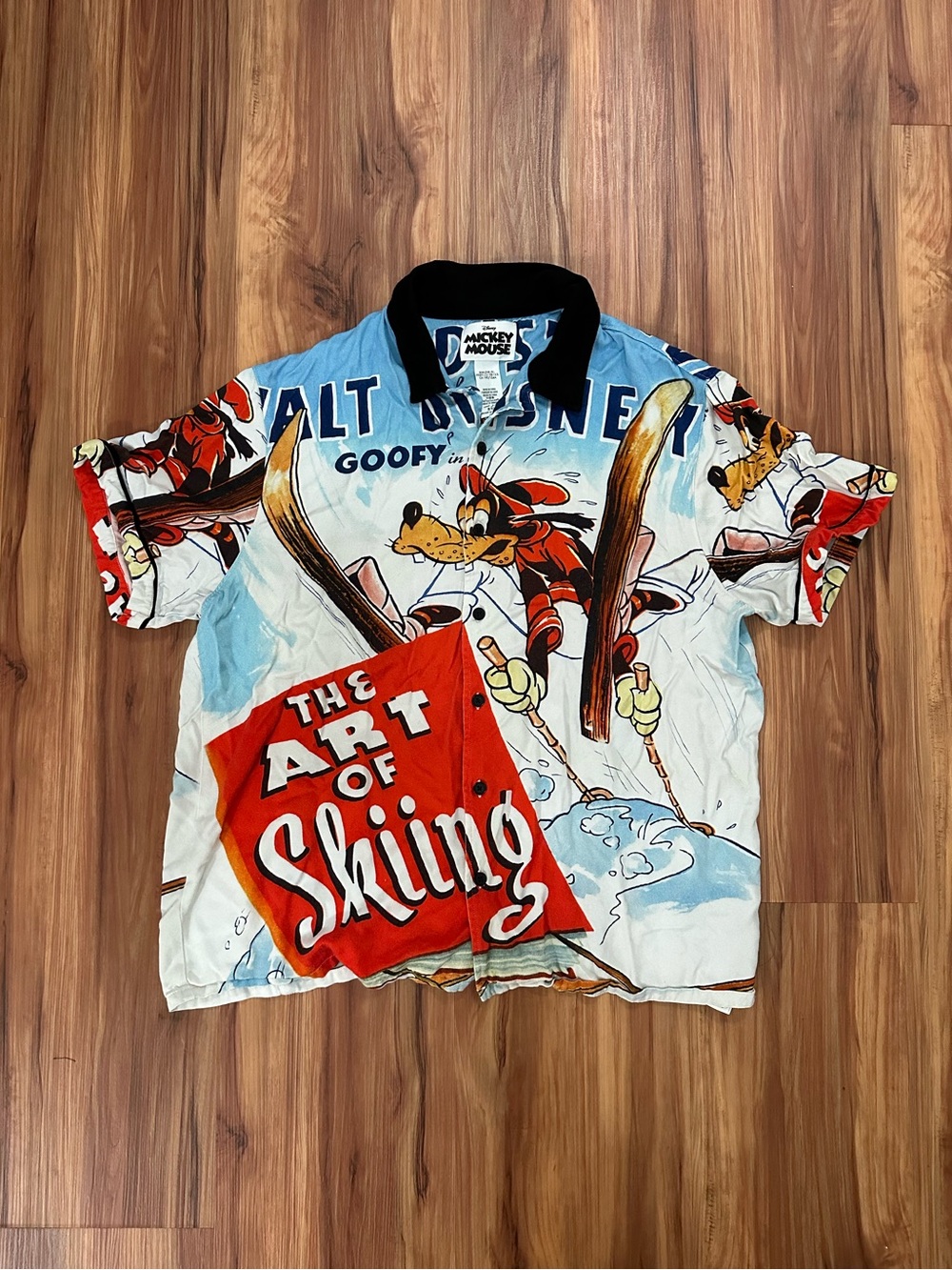 Walt Disney Goofy 90th anniversary collection art of skiing button down shirt